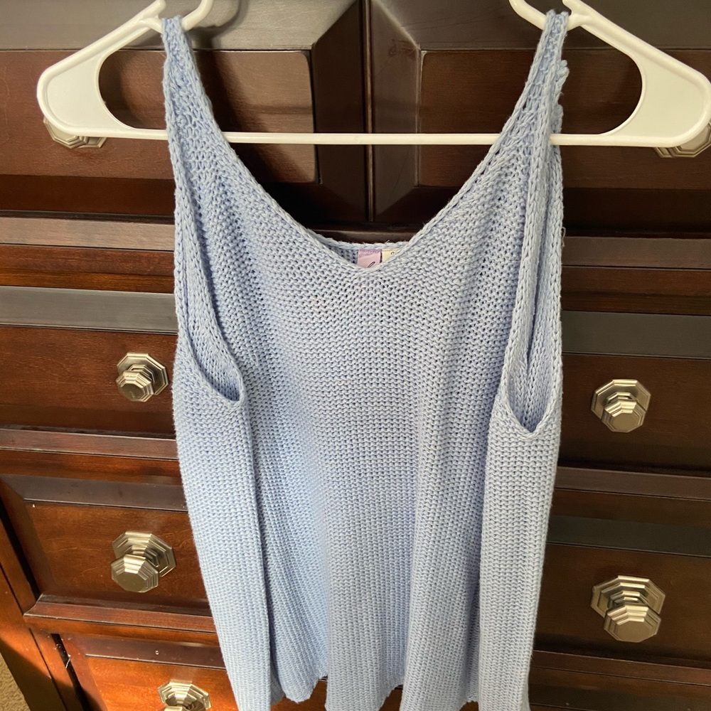 Baby Blue Open Shoulder Sweater